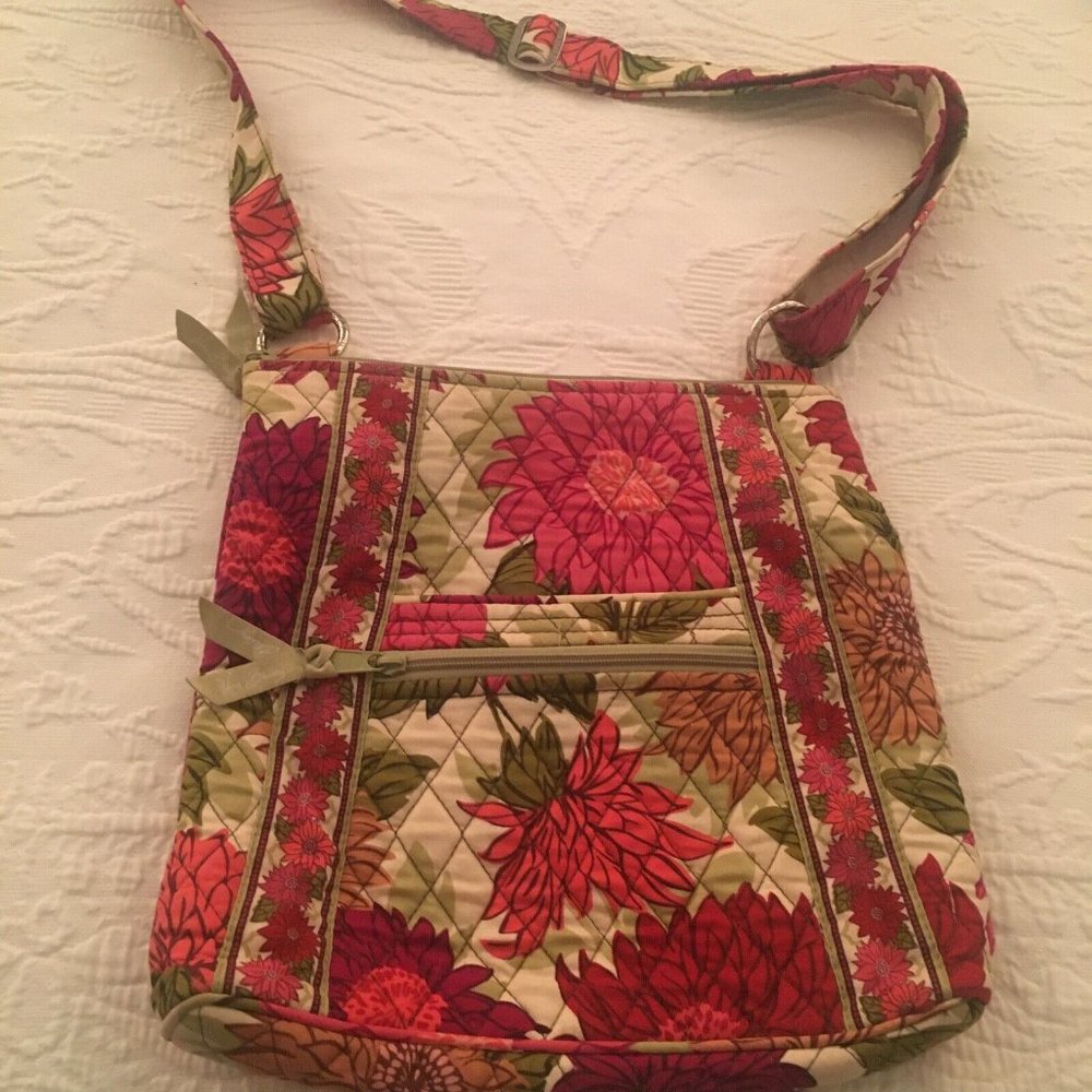 Vera Bradley Hipster Crossbody Bright Floral Green Pink Purse Shoulder Bag